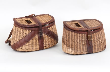 Group of (2) French Weave Leather-Trimmed Creels