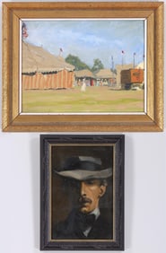 Whitney Myron Hubbard (American, Long Island, 1875-1965), Circus Tents, oil on Academy board;