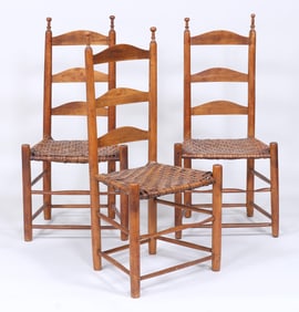 Set of (3) 18th Century American Maple Ladderback Side Chairs