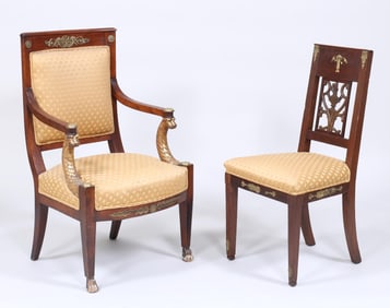Group of (2) Empire Style Brass Mounted Mahogany Chairs