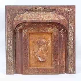 Egyptian Revival Cast Iron Fireplace Surround and Insert