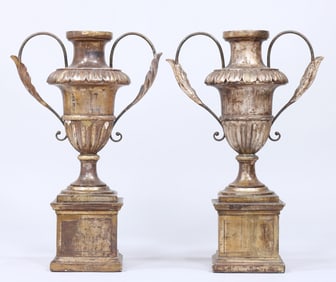 Pair of Italian Carved Giltwood Urns