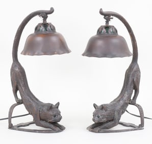 Pair of Art Nouveau Style Cat Lamps