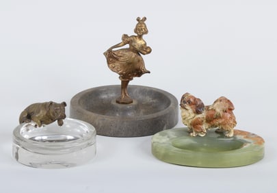 Group of (3) Ashtrays with Bronze Figures