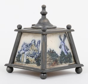 Martin Brothers Pewter-Mounted Stoneware Footed Inkwell