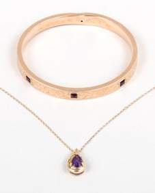 Group of (2) Amethyst 14k Gold Jewelry