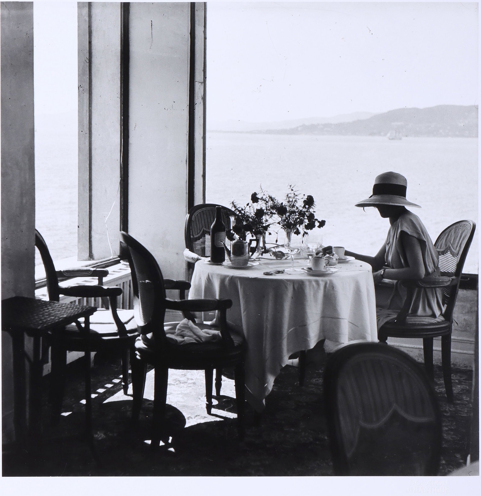 Jacques-Henri Lartigue (French 1894-1986), "Bibi at Eden Roc, Cap d'Antibes", 1920, printed 2000,: Jacques-Henri LartigueFrench, 1894-1986"Bibi a Eden Roc, Cap d'Antibes", 1920, printed 2000gelatin silver printStaley-Wise Gallery label adhered to frame verso, the print with "Donation
