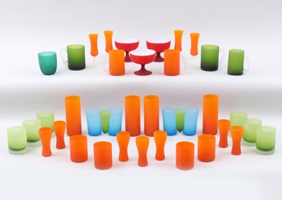 Attributed to Carlo Moretti, Collection of (40) "Satinato" Glassware