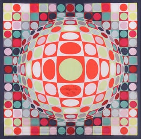 Victor Vasarely, (Hungarian/French 1906-1997), "Vega MC Positive", 1969, Op Art silk scarf