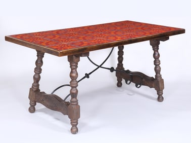 Spanish Style Trestle Table with Tile Top