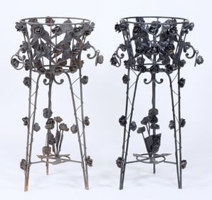 Pair of Iron "Rose Trellis" Plant Stands