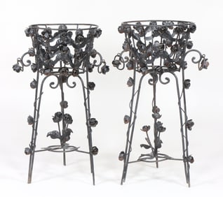 Pair of Iron "Rose Trellis" Plant Stands