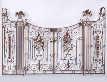 Wrought Iron Gates with Flowers and Urns