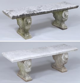 Pair of Carved Marble Benches