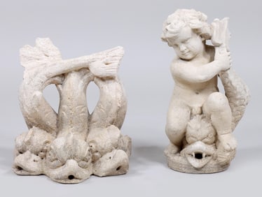 Group of (2) Carved Limestone Fountainheads