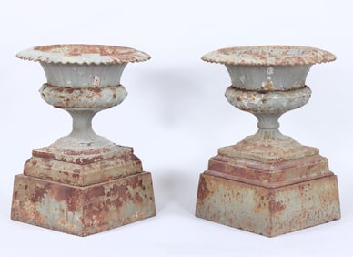 Pair of 19th Century Cast Iron Footed Urns