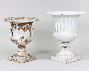 Group of (2) Cast Iron Campagna-Form Urns