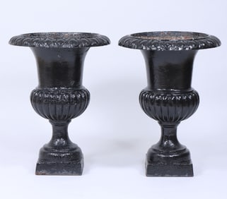 Pair of Cast Iron Footed Urns