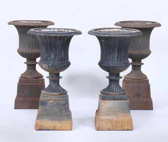 Set of (4) Cast Iron Urns
