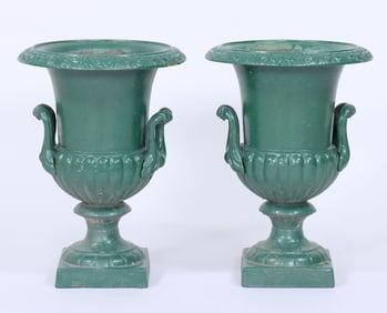Pair of Small Cast Iron Footed Urns