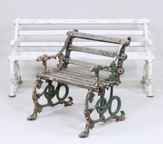 Coalbrookdale "Serpent and Grape" Cast Iron Bench and Armchair
