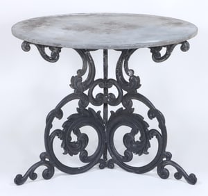 Cast Zinc Patio Table with Circular Stone Top