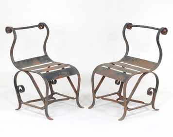 Pair of Strapwork Iron Park Armchairs