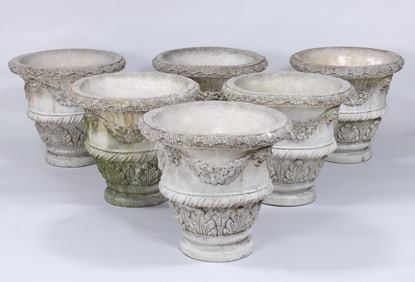 Set of (6) Large Cast Stone Planters