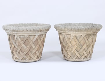 Pair of Cast Stone Latticework Planters