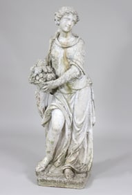 Large Cast Stone Classical Woman with Fruit Cornucopia
