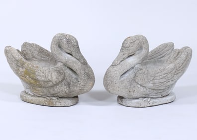 Pair of Henri Studio Cast Stone Swan Planters