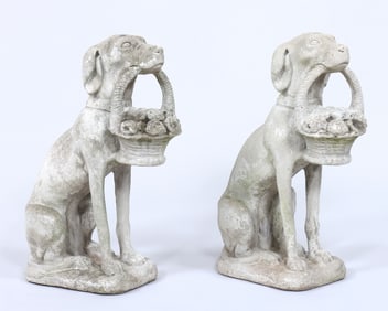 Pair of Cast Stone Seated Dogs