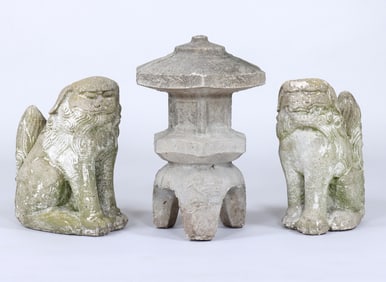 Group of (3) Asian-Style Cast Stone Garden Ornaments