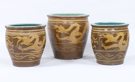 Group of (3) Chinese Egg Pot Planters