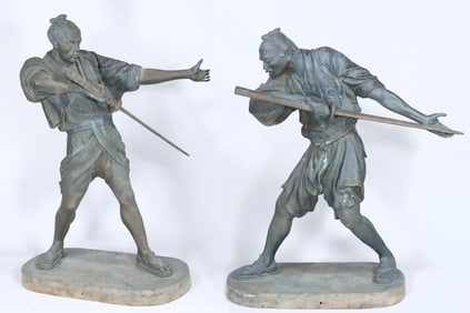 Set of (2) Life-Size Bronze Samurai Figures