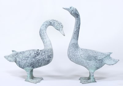 Pair of Small Zinc Geese