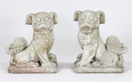 Pair of Cast Stone Foo Dogs
