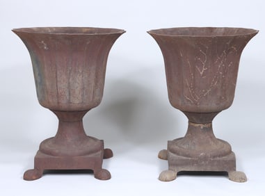 Pair of Large Cast Iron Footed Urns