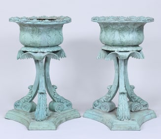 Pair of Verdigris Bronze Urns