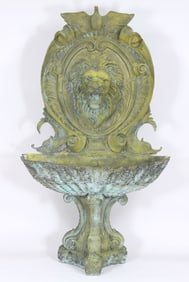 Large Patinated Bronze Lion Head Fountain