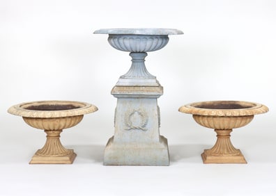 Set of (3) Small Painted Cast Iron Urns