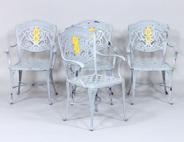Set of (4) Cast Aluminum Art Nouveau Style Armchairs