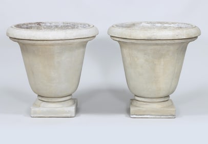 Pair of Large Cast Stone Footed Urns