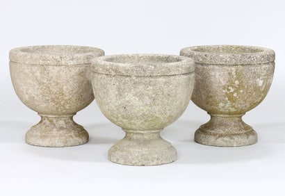 Group of (3) Small Cast Stone Footed Urns
