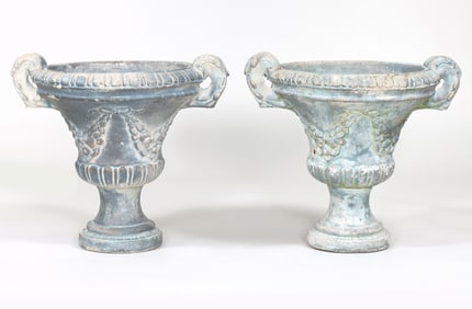 Pair of Cast Stone Footed Urns