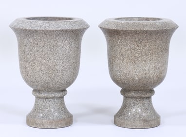 Pair of Small Granite Footed Urns