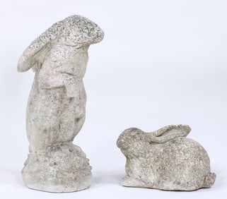 Group of (2) Cast Stone Rabbits