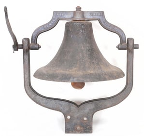 Cast Iron Bell with Mounting Bracket Rumsey & Co., Seneca Falls, N.Y., 19th/20th century.