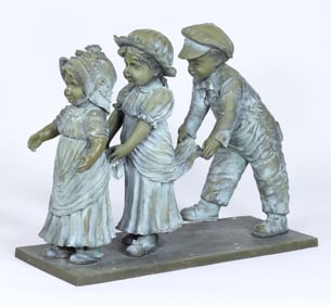 Bronze Garden Sculpture of Three Children at Play