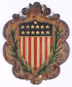American Centennial Folk Art Painted Shield Plaque